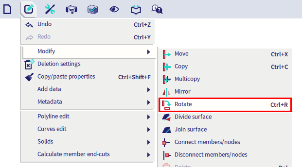 Main menu Edit Modify Rotate