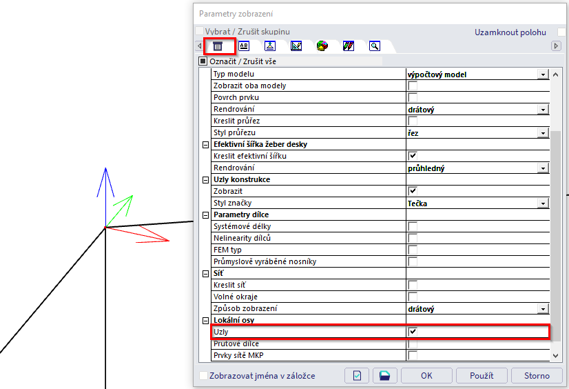 parametry zobrazeni LSS uzlu