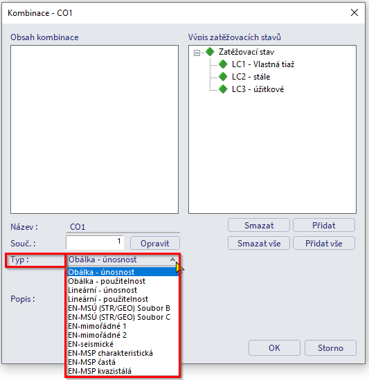 typy kombinace
