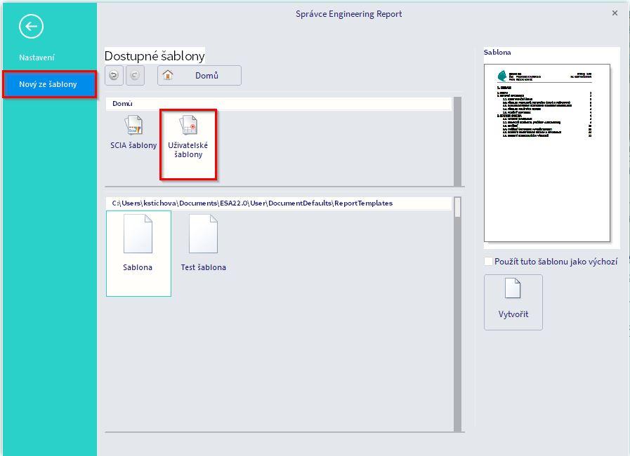 uživatelská šablona report