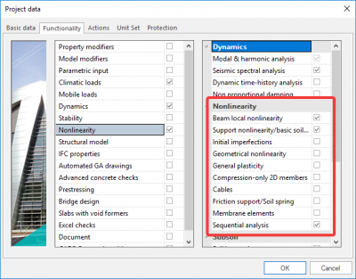 Nonlinear functionalities in SCIA Engineer