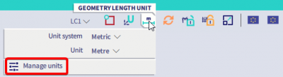 Via the button Geometry length unit in the status bar you are able to open the unit dialog.