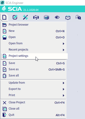 The project settings are opened automatically when creating a new project and can be accessed again via the main menu.