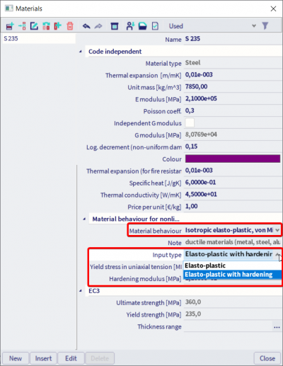 Non linear material properties