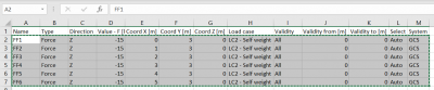 You can copy rows from excel into SCIA engineer