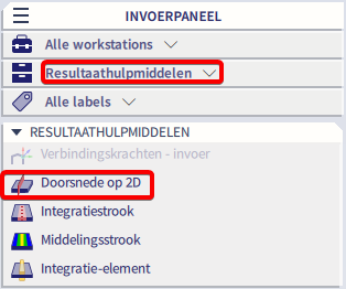 In het invoerpaneel onder resultaathulpmiddelen vind je de functi 'Doorsnede op 2D' terug.