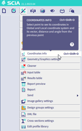 Coordinates info can be found in the menu 'Tools' and is used to measure distances and angles by clicking different nodes
