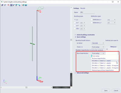 Set the bow imperfection for specific elements in the buckling data.