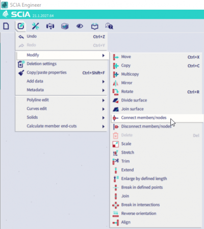 Connect members/nodes can be found in edit>modify