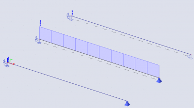 The normal forces in the second beam occur since there is an eccentricity and the movement in the longitudinal direction is fixed