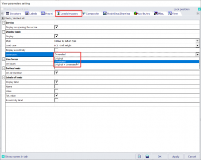 The user can choose if both the generated and original loads should be shown or not.