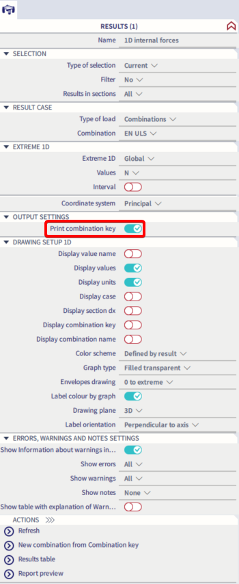 Print the combination key with the correct result properties