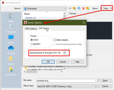 Set the accuracy when saving the dwg file.