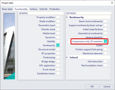 Scia Engineer FAQ - Model masonry wall - turn on Compression-only 2D members functionality