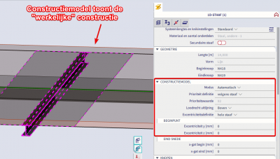 Scia Engineer FAQ - Composiet staal-beton balken visualiseren - Constructiemodel toont de 'werkelijke' constructie