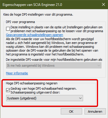 Scia Engineer FAQ - Een 4K scherm instellen - Hoge DPI-instellingen