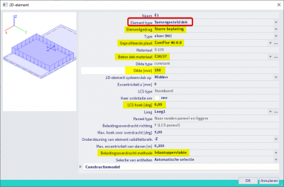 Scia Engineer FAQ - Modelleren van een typische composiet staal-beton balk - eigenschappenvenster van samengesteld dek