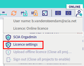 Licence settings