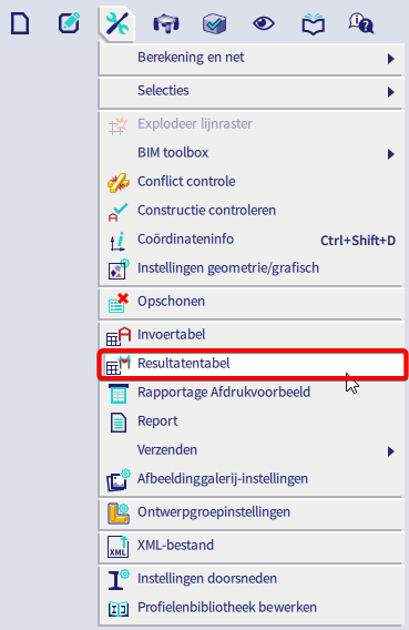 Tools > Resultatentabel