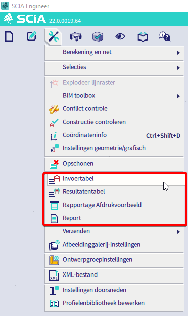 Verschillende componenten kan je openen via 'tools'