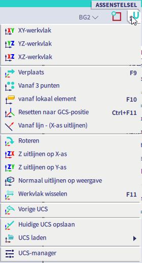 De instellingen van het assenstelsel