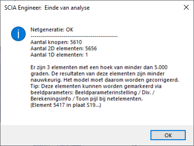 Deze waarschuwing geeft aan dat er enkele netelementen zijn met een  hoek die kleiner is dan 5 graden.
