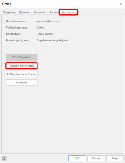 In de oude User Interface kan je de protectie instellingen openen via instellingen > opties