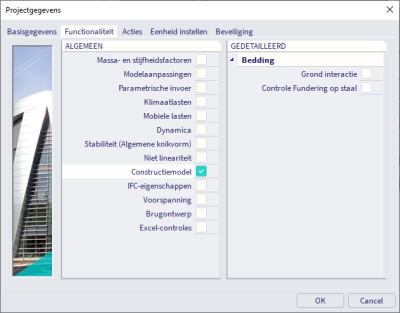 Activeer het constructiemodel in de projectgegevens