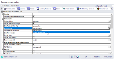 Visualiseer het constructiemodel door dit in te stellen in de beeldparameters.