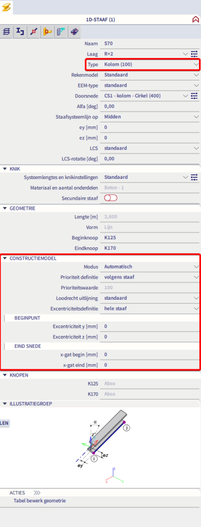 De eigenschappen van het contstructiemodel worden per element beschikbaar