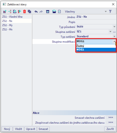 zatezovaci stav modifikatory modelu
