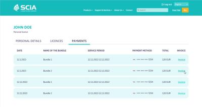 SCIA Webshop Invoices