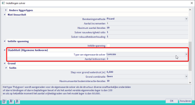 Solverinstellingen Modale Analyse