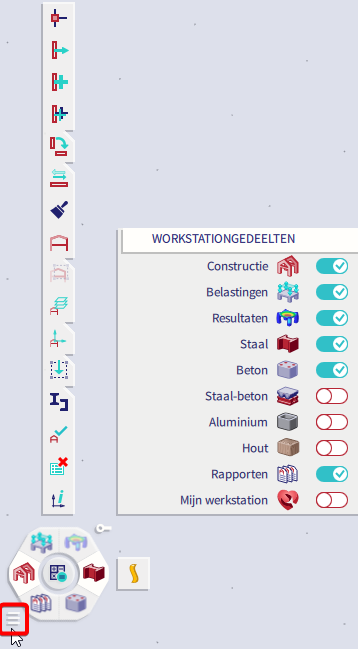 De werkstations kiezen in het hamburgermenu