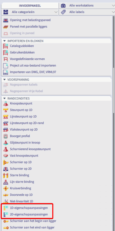 Invoerpaneel eigenschapaanpassingen - stijfheidsfactoren