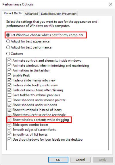 Performance options