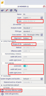 To calculate the effective width, the alignment should be set on bottom or top and the shape should be set on automatic. The automatic calculation should also be toggled on.