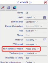 Scia Engineer FAQ - Model masonry wall - properties FEM nonlinear model Press only