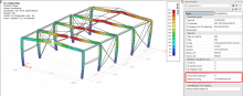 3D verplaatsing getoond op de vervormde constructie voor staafmaximum